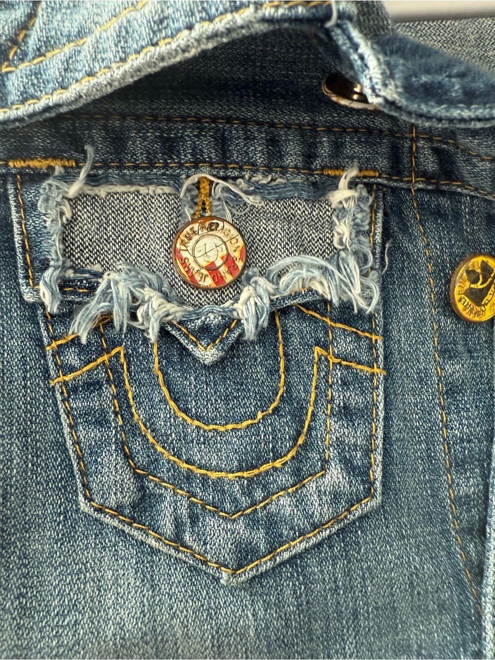 Rare Y2K True Religion Distressed Cropped Denim Jacket XS - Picture 6 of 13